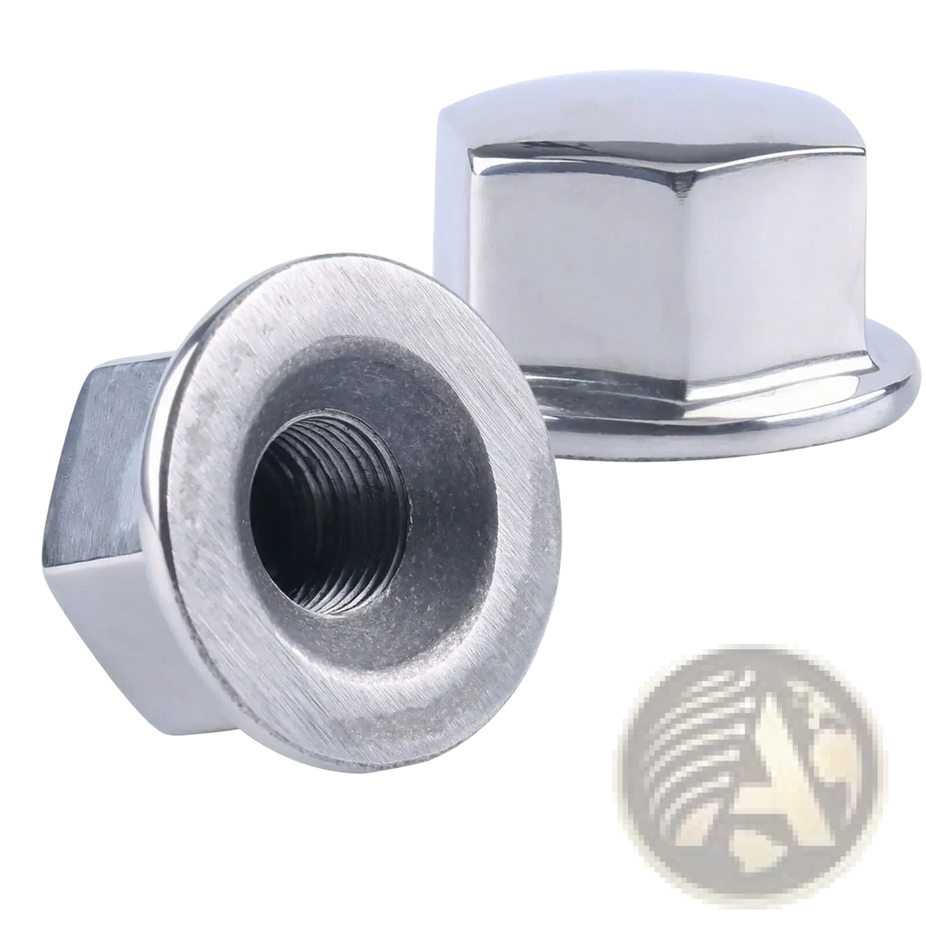 Shiny chrome-finished 5/8-18 hexagonal stainless steel lug nut for 13.5 inch stainless steel boat steering wheel