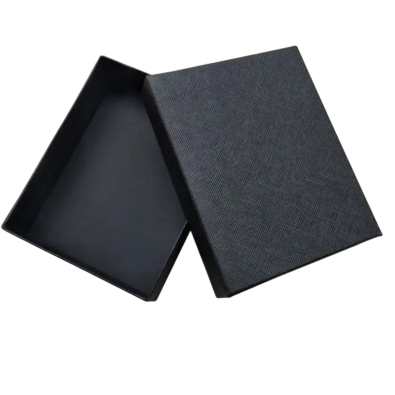 Black textured gift box with matte finish and woven pattern for stainless steel just breathe anxiety wrap ring packaging