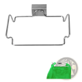 Stainless steel cabinet garbage rack holder with a sleek rectangular frame and curved hooks for kitchen bags