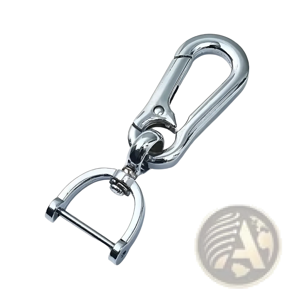 Stainless steel carabiner car keychain with chrome finish metal and d-ring attachment for secure key holding