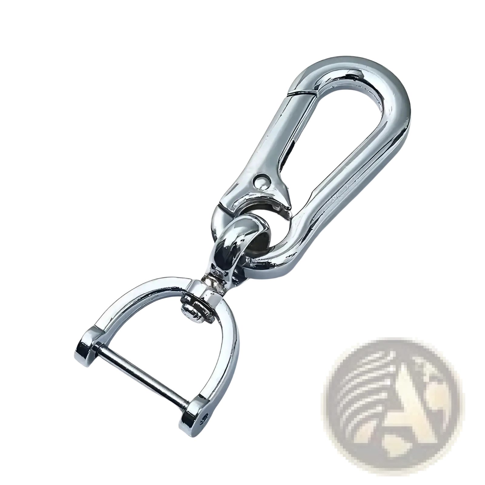 Stainless steel carabiner car keychain with chrome finish metal and d-ring attachment for secure key holding
