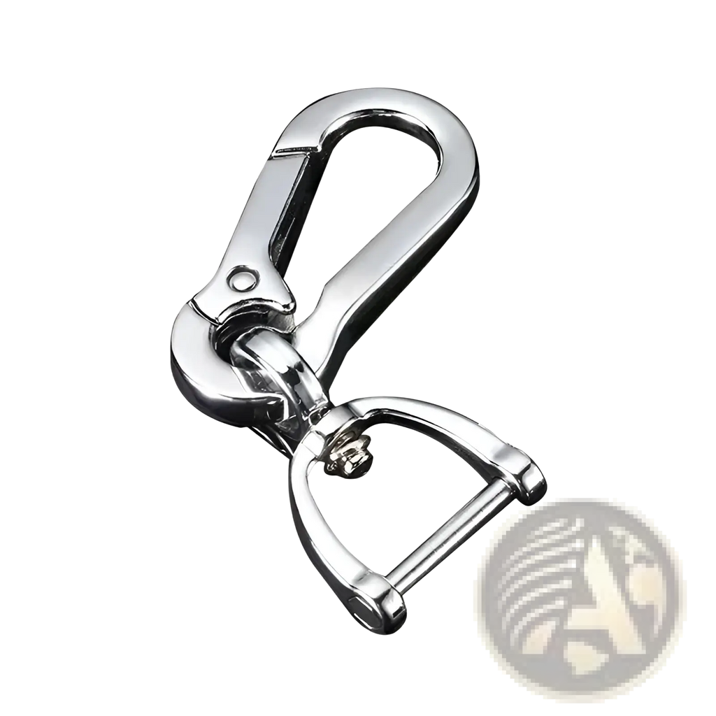 Shiny silver stainless steel carabiner car keychain with d-ring attachment for secure key organization