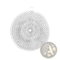 Silver stainless steel chainmaille circular pot scrubber 4 inches for cast iron cleaning