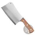 A stainless steel chef knife cleaver with a polished reflective blade and sturdy wooden handle with three rivets
