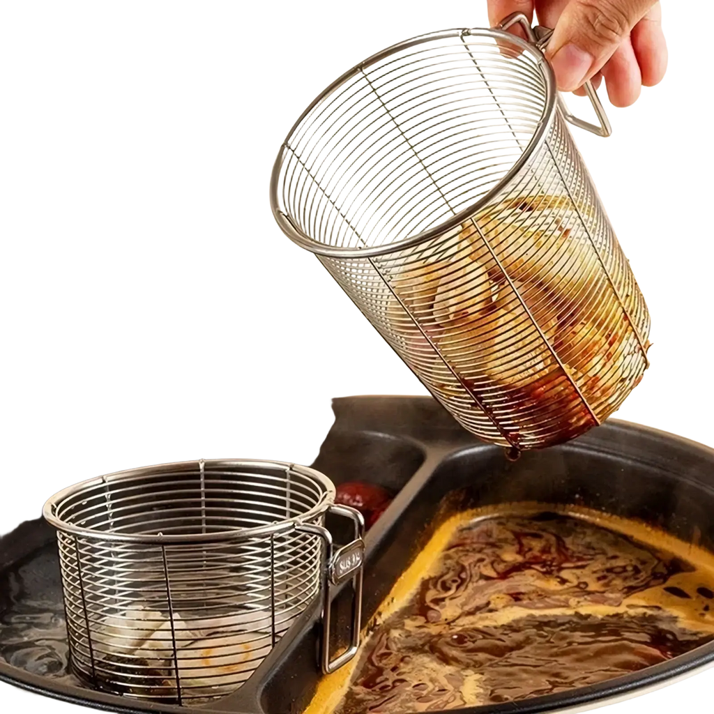 Silver stainless steel multifunctional hotpot strainer with handle and wire mesh for chopstick holder and dishwasher basket use