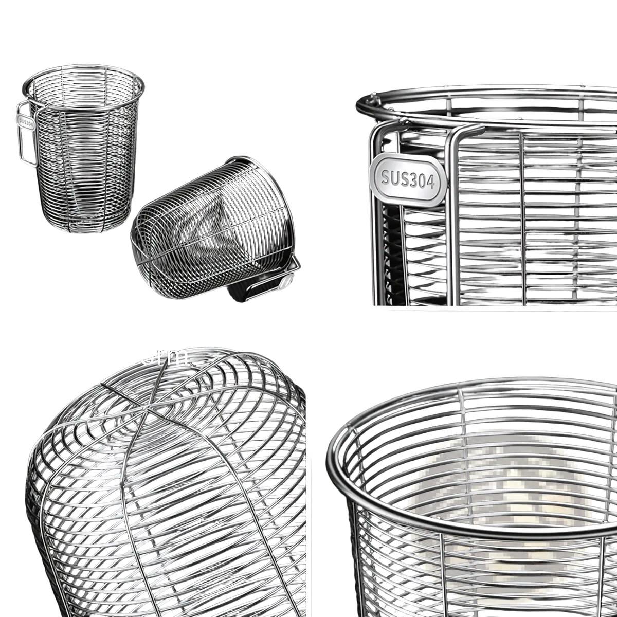 A stainless steel chopstick holder and dishwasher basket with a polished finish and reinforced rim