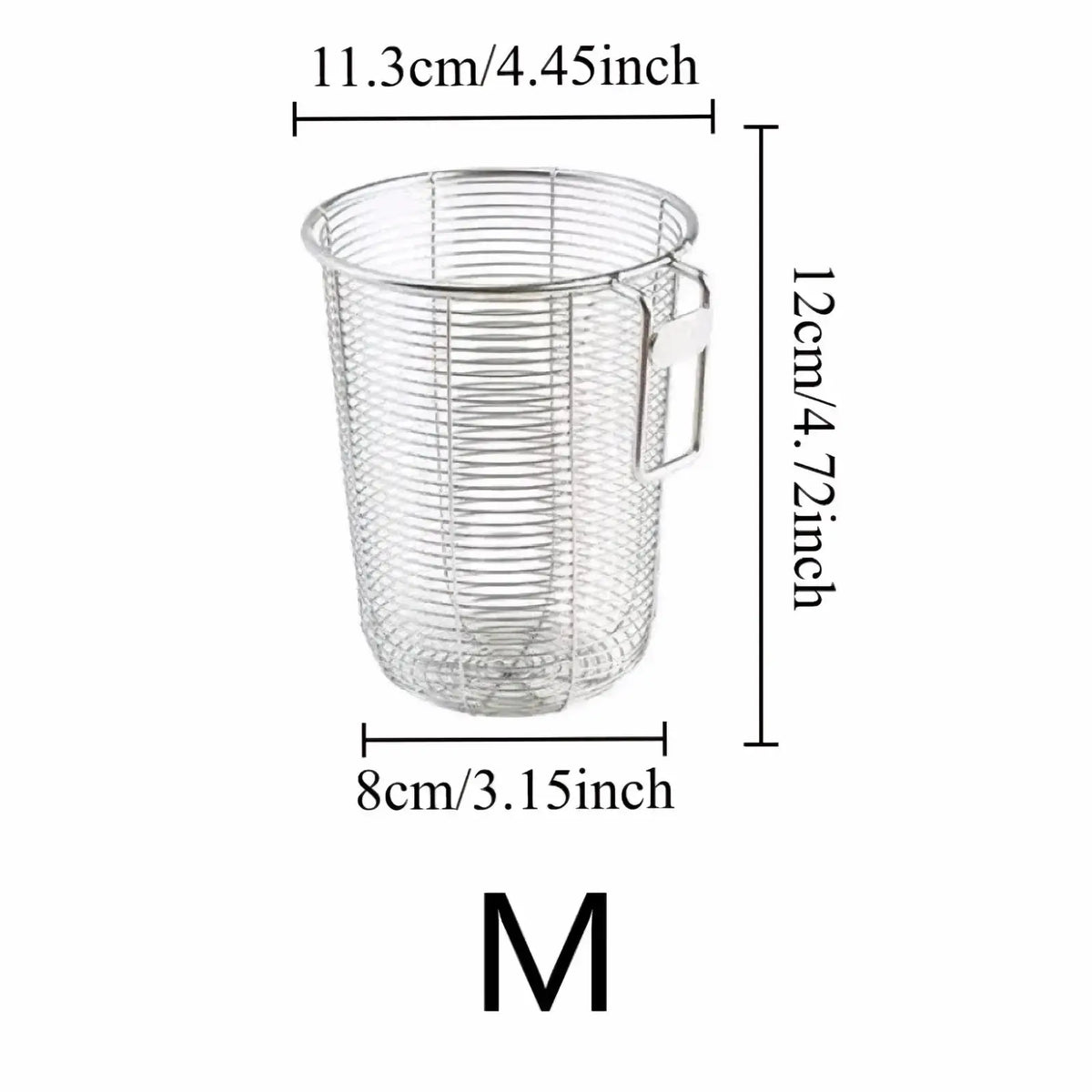 Stainless steel chopstick holder and utensil drainer silver metal mesh basket with handle 12cm tall 8cm wide