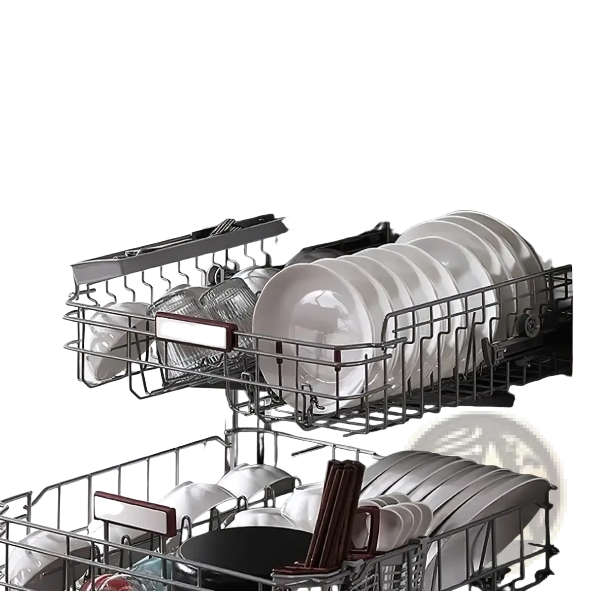 Stainless steel chopstick holder and utensil drainer with metallic mesh design and handle for dishwasher storage