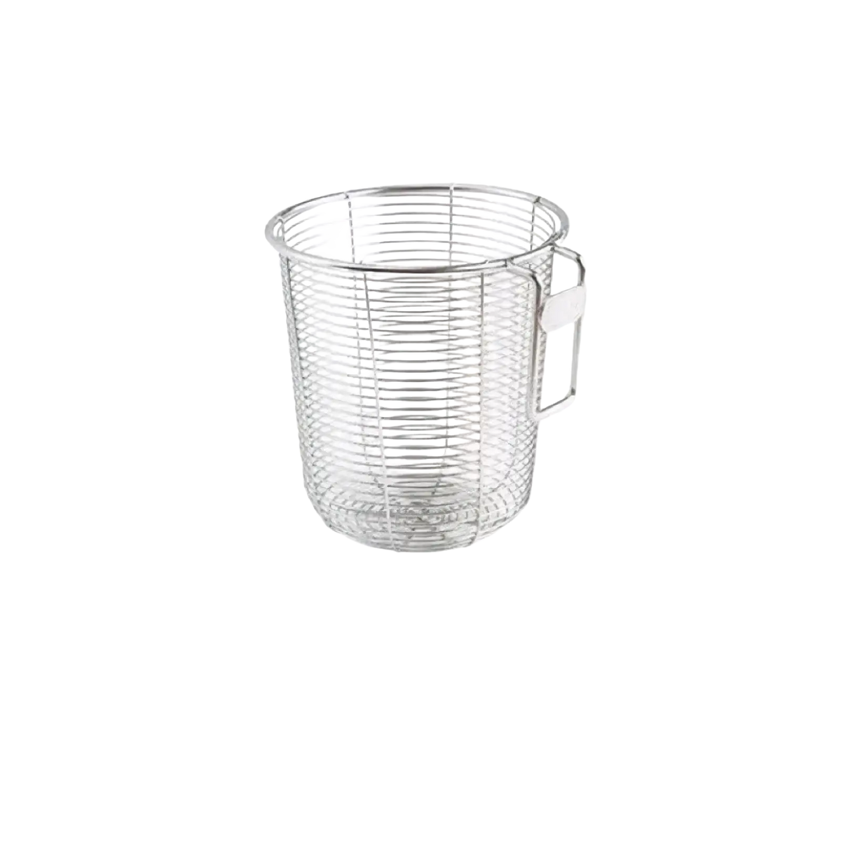 Silver stainless steel mesh frying basket with handle size S for use as a chopstick holder and utensil drainer