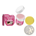 Pink labeled jar of jakehoe clean wax stainless steel cleaning paste with white lid and yellow sponge for cookware stains