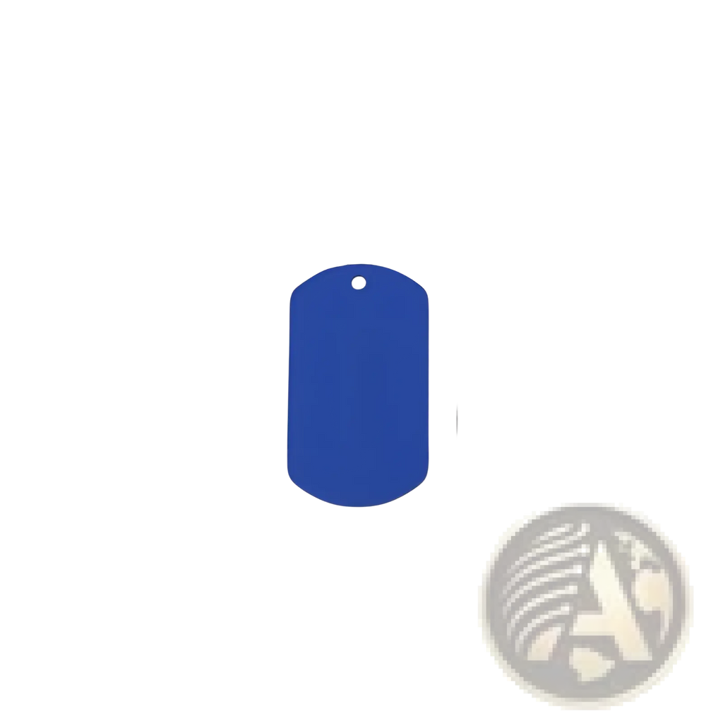 Solid blue stainless steel colored dog tag with rounded corners and hole for diy pet pendant use