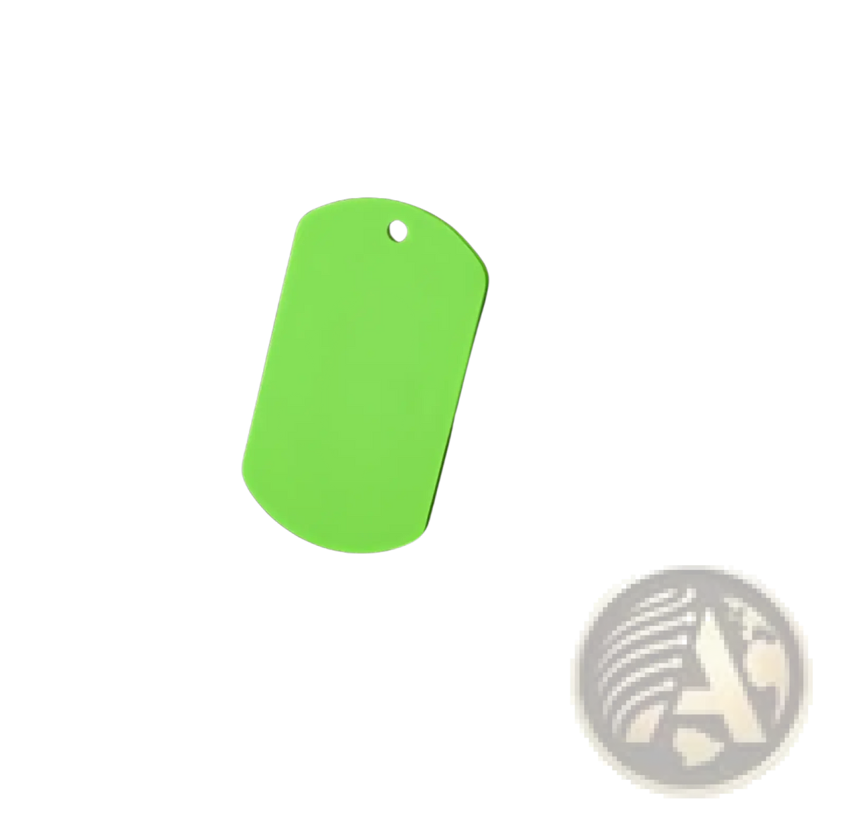 A bright neon green stainless steel colored dog tag with smooth glossy finish and rounded edges for diy pet pendant