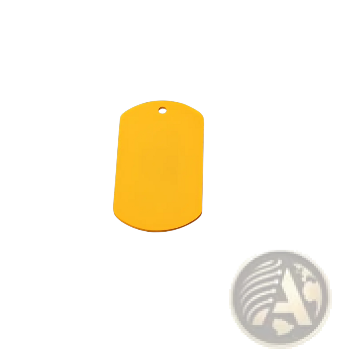 Yellow stainless steel colored dog tag with smooth matte finish and small hole for diy pet pendant use