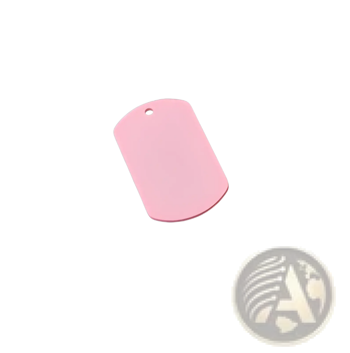 Pink stainless steel colored dog tag with a hole at the top for diy pet pendant use