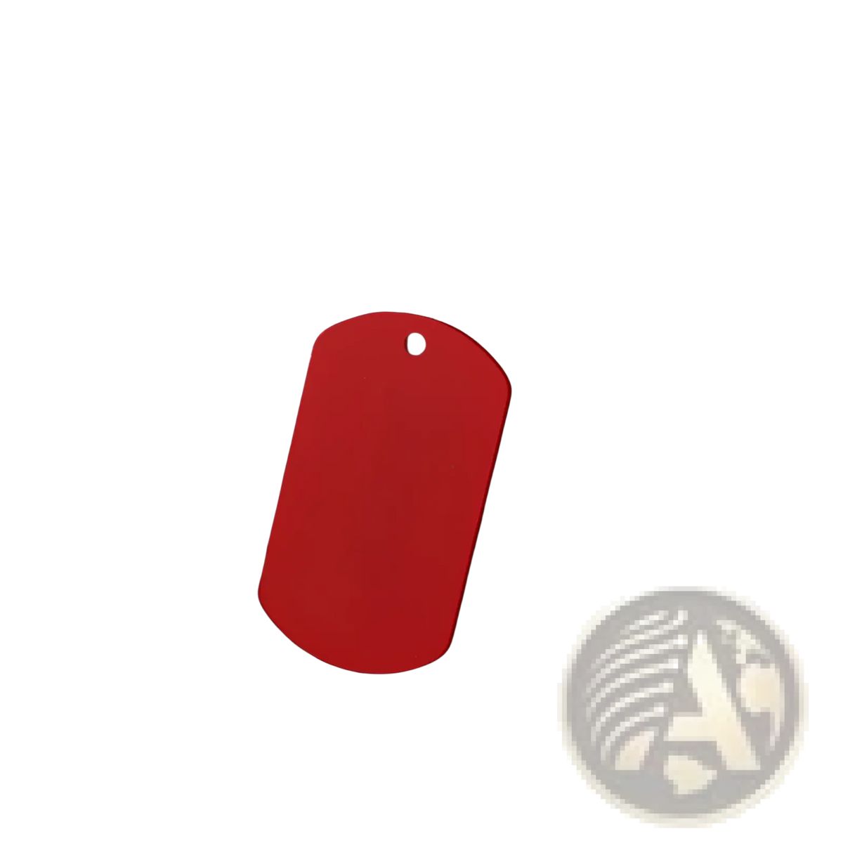 Red stainless steel colored dog tag with a matte finish and a hole for diy pet pendant use