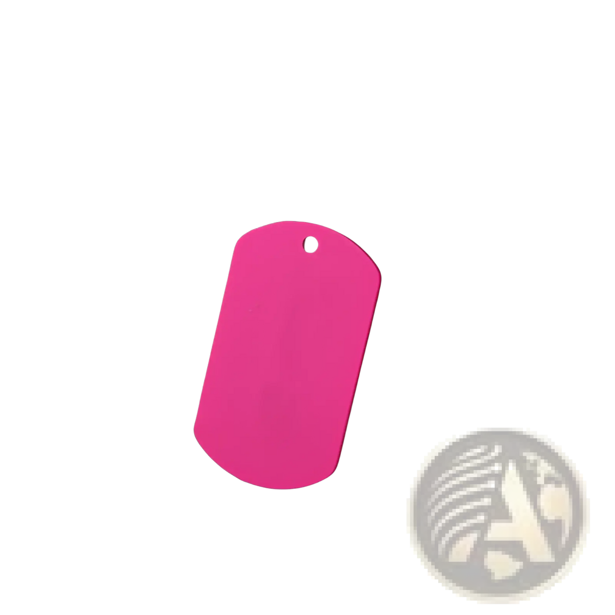 Vibrant pink stainless steel colored dog tag with a smooth matte finish and a top hole for diy pet pendant attachment