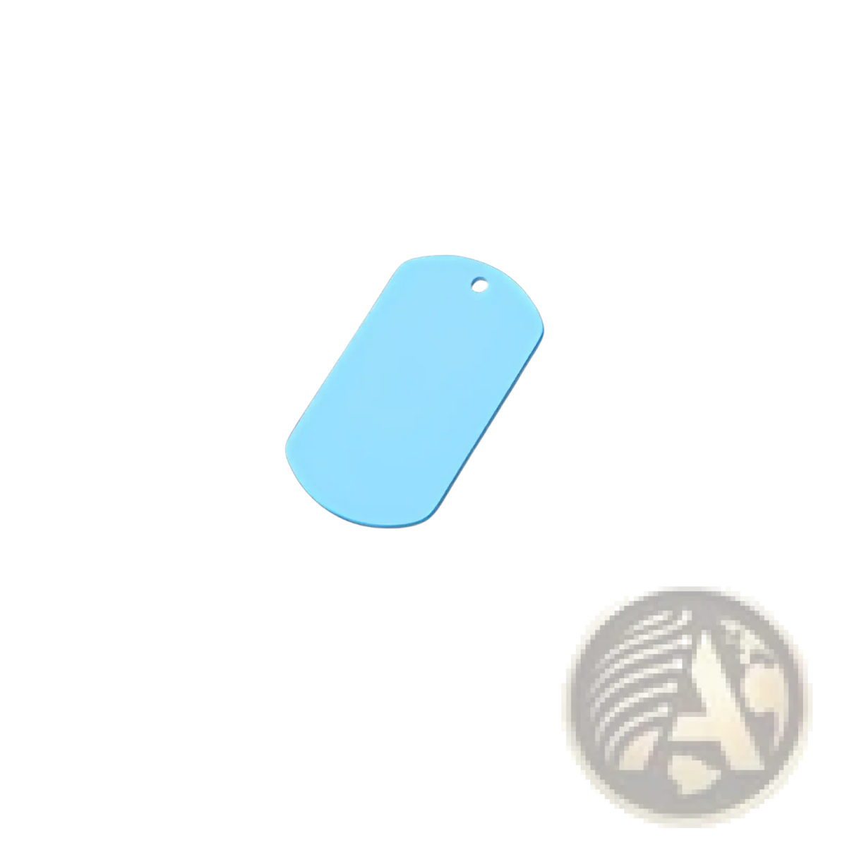 A light blue stainless steel colored dog tag diy pet pendant with a smooth surface and a small hole at the top