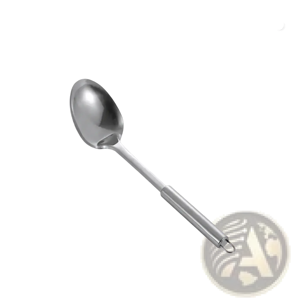Stainless steel cooking utensil set featuring a sleek long rice scoop with polished finish and 31cm handle