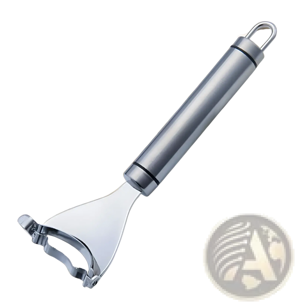 Silver stainless steel corn planer ergonomic sheller tool with sleek handle and wide curved blade for efficient husking