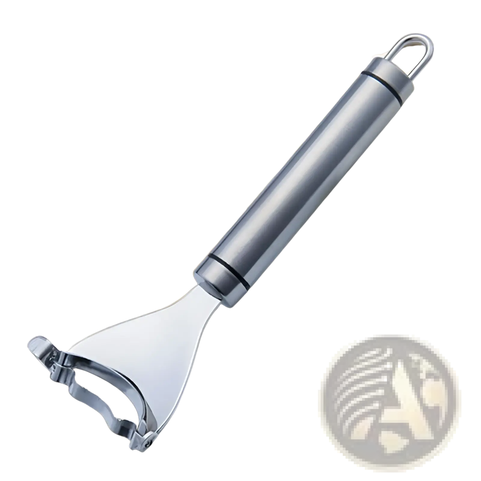 Silver stainless steel corn planer ergonomic sheller tool with sleek handle and wide curved blade for efficient husking