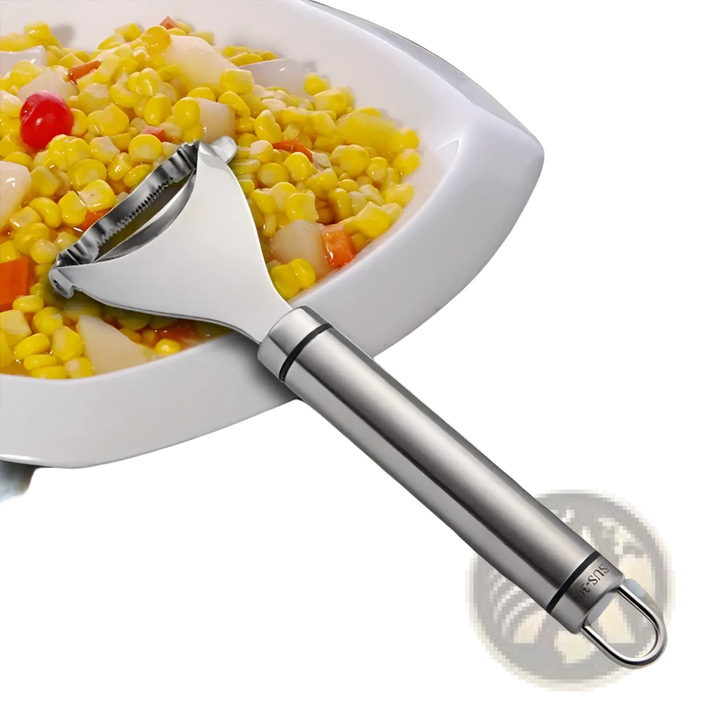 Stainless steel corn planer ergonomic sheller tool with a polished finish and sturdy handle for efficient corn cutting
