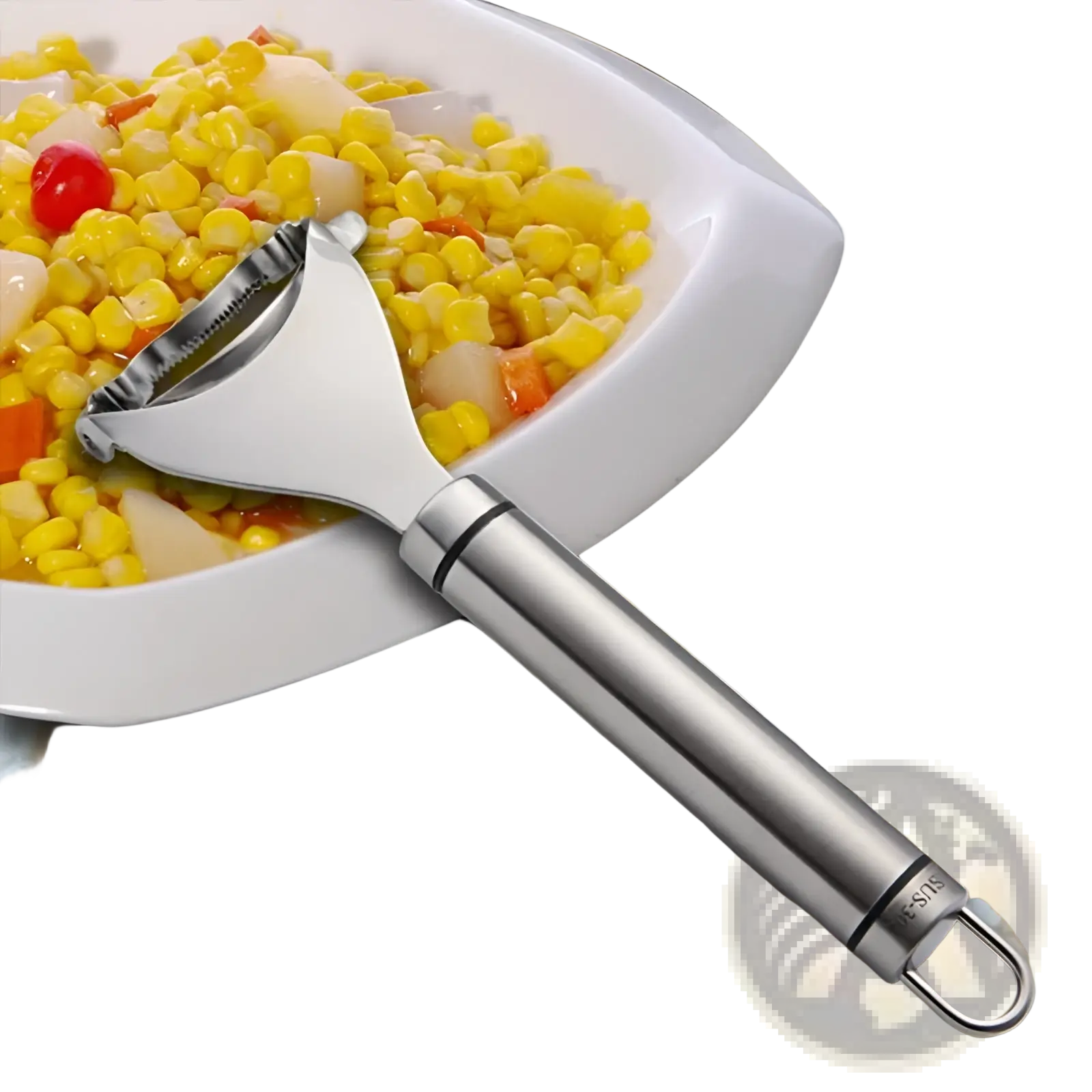 Stainless steel corn planer ergonomic sheller tool with a polished finish and sturdy handle for efficient corn cutting
