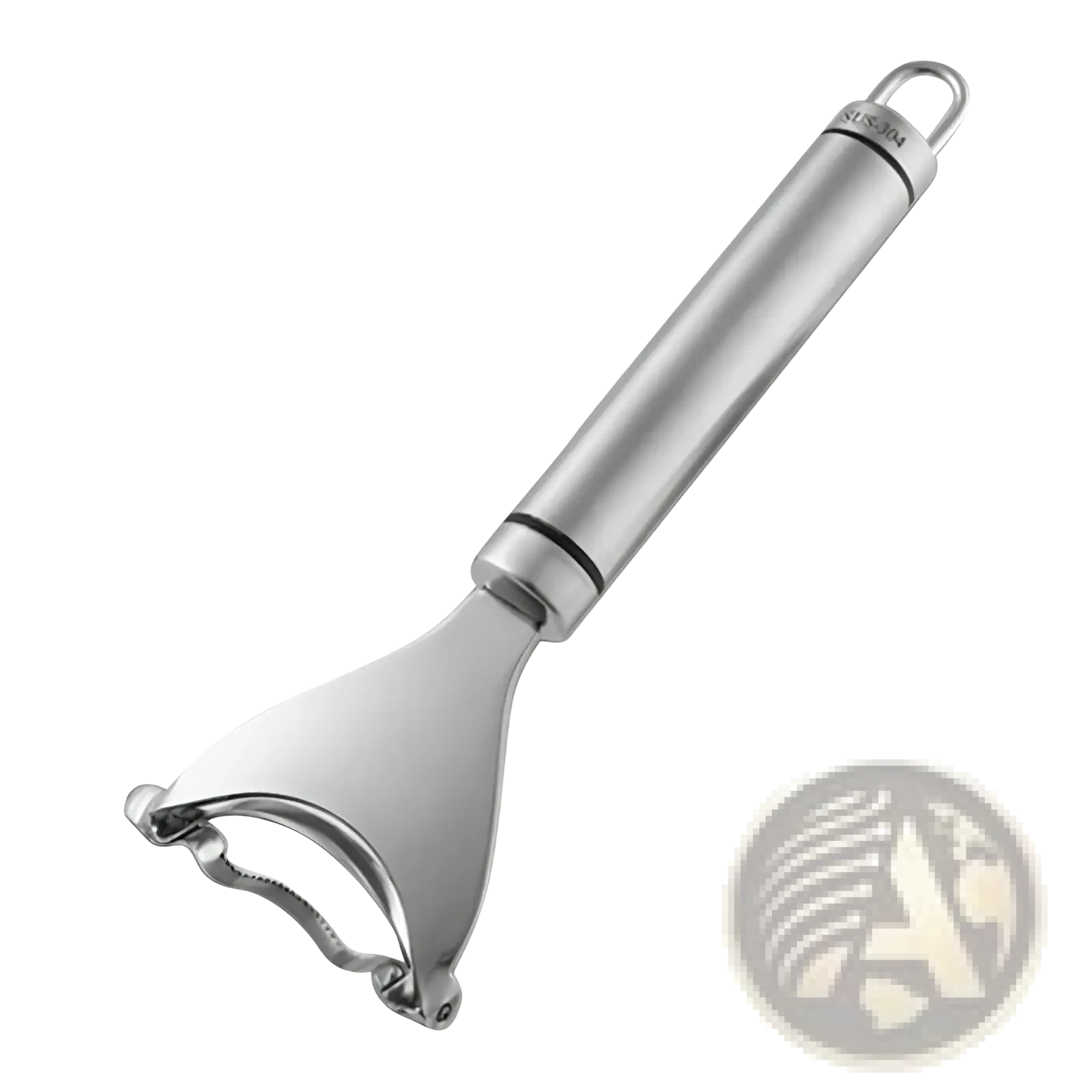 Silver stainless steel corn planer ergonomic sheller tool with a curved blade for efficient fruit and vegetable peeling