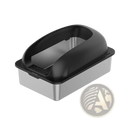 Black and stainless steel covered large cat litter box with curved lid and textured base for easy cleaning