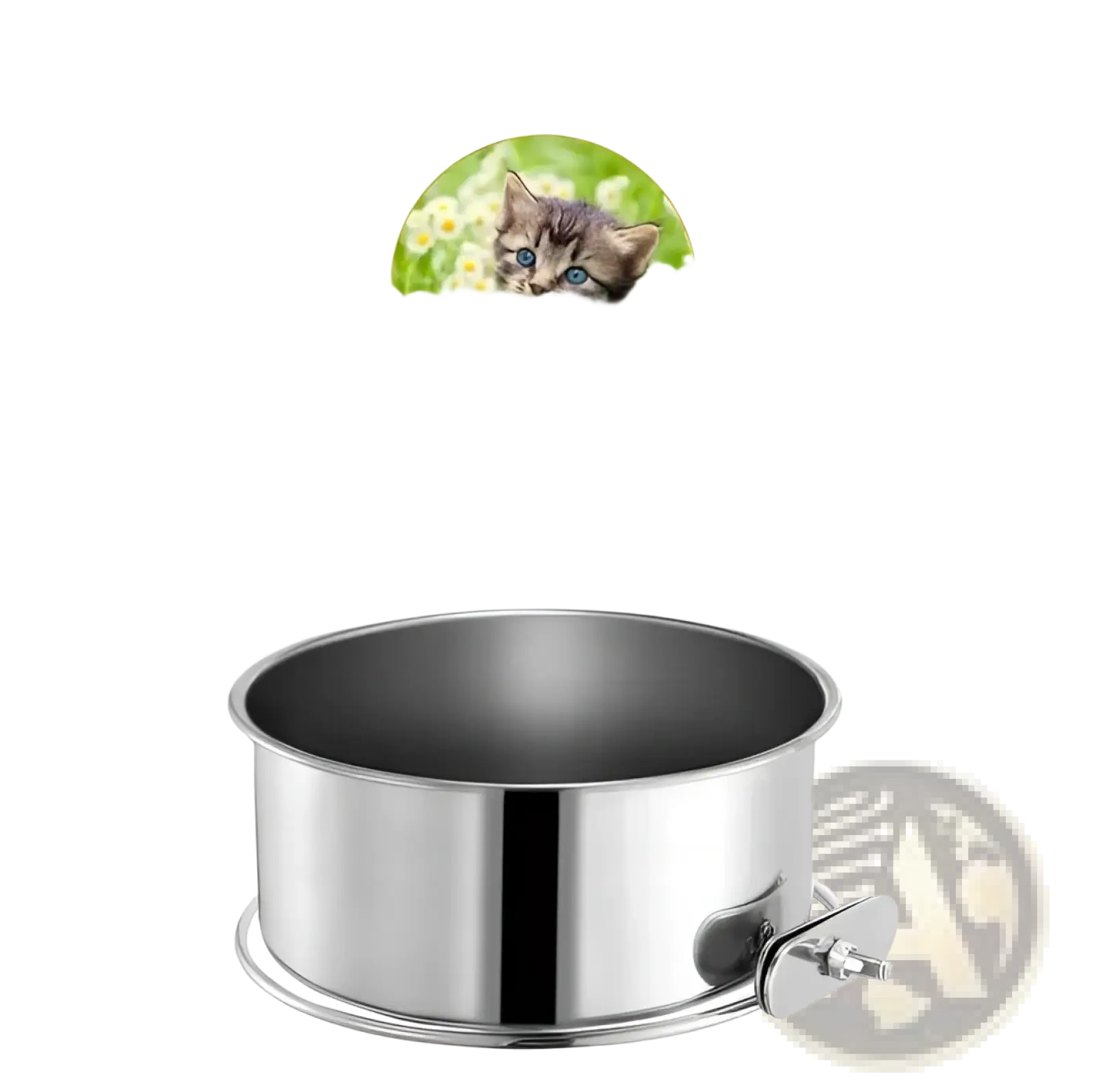 Stainless steel crate dog bowl hanging pet food dish with sleek reflective finish and adjustable side clamp bird feeder