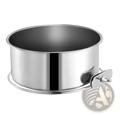 Shiny stainless steel springform cake pan with a side clamping mechanism for secure baking release