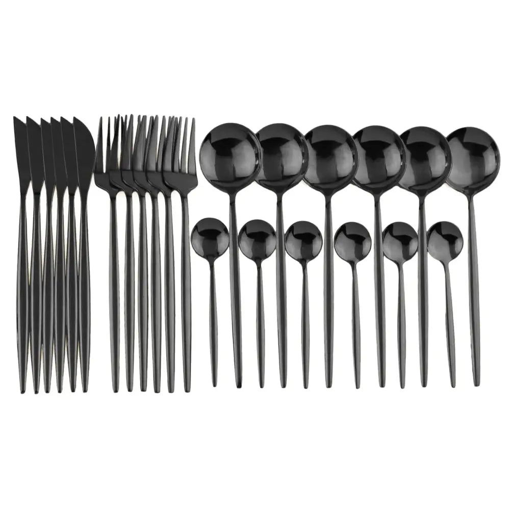 Set of black matte finished stainless steel flatware with sleek modern design for elegant dining
