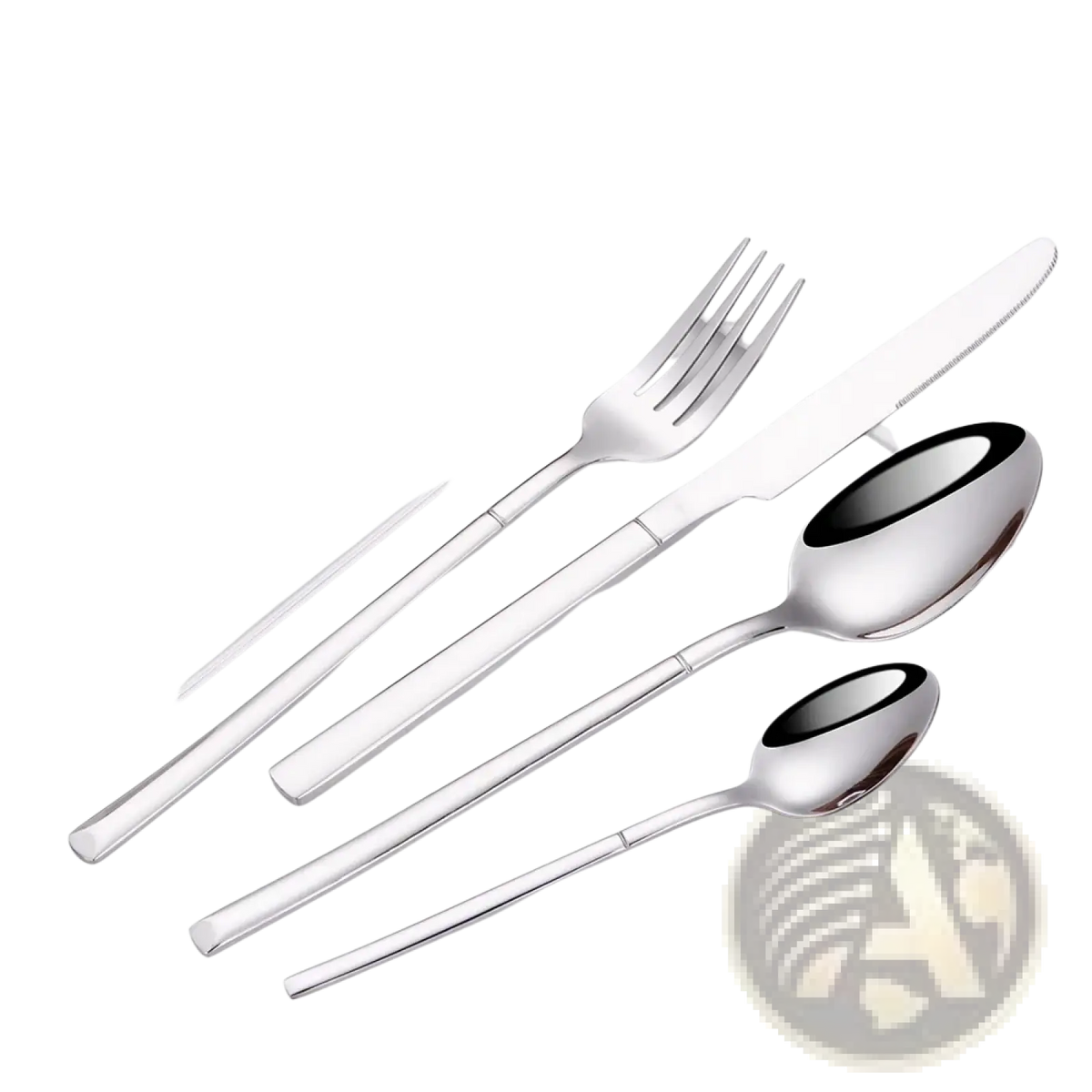 Stainless steel cutlery set mirror finish flatware with shiny polished surfaces and sleek modern smooth handles