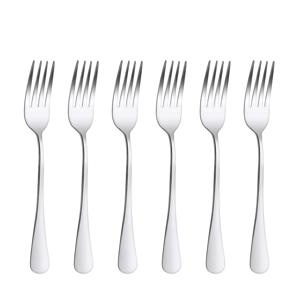 Set of six sleek stainless steel dinner forks with modern tapered design from stainless steel cutlery set modern flatware
