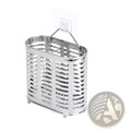 Silver stainless steel cutlery and utensil storage rack basket with handle and small wheels for kitchen organization