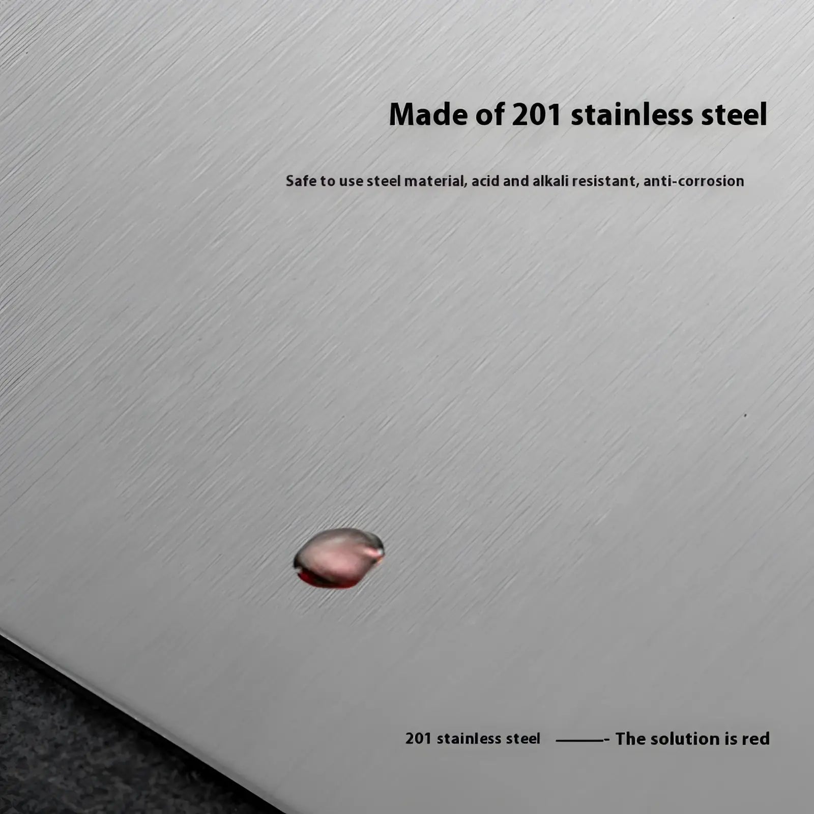 Stainless steel cutting board with handle made of sleek brushed silver 201 stainless steel with fine horizontal texture