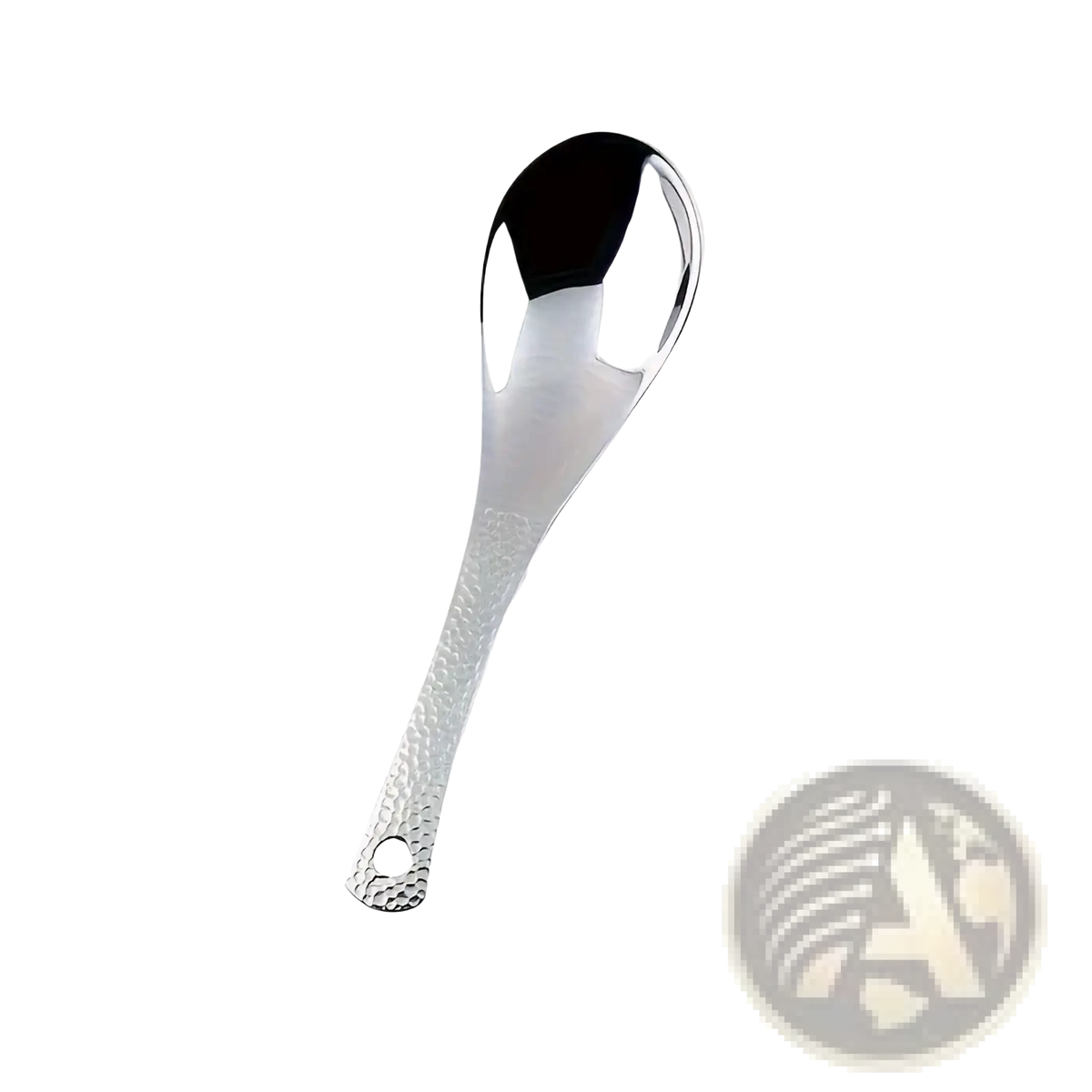 Stainless steel dessert spoon set featuring a sleek 15cm spoon with polished bowl and hammered texture handle