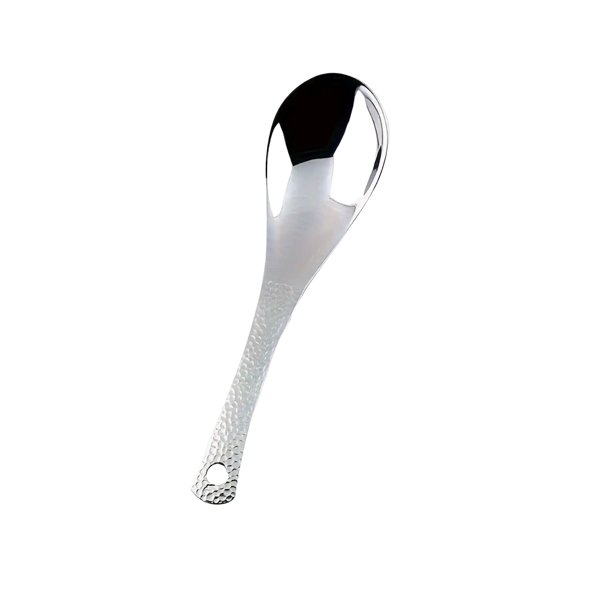 Stainless steel dessert spoon set featuring a sleek 15cm spoon with polished bowl and hammered texture handle