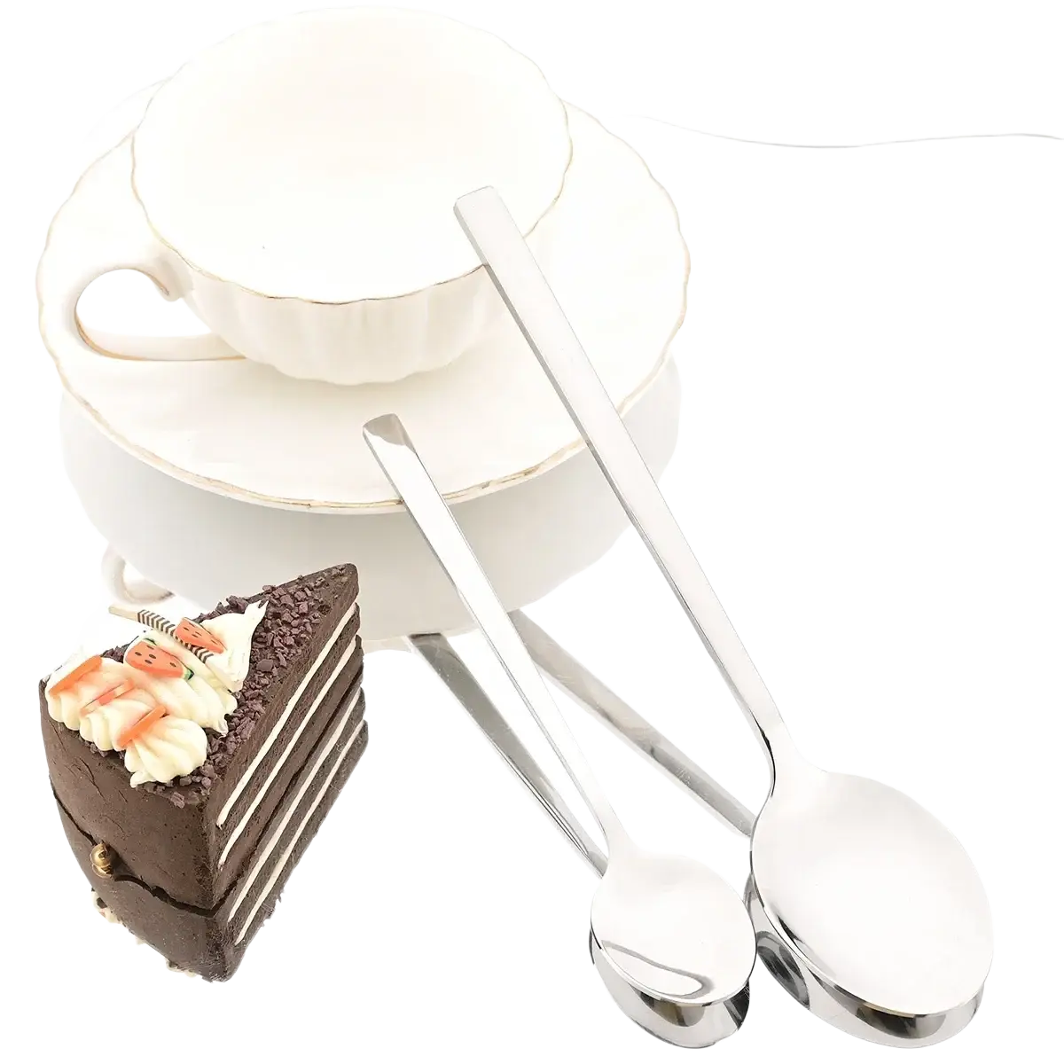 A pair of sleek polished stainless steel spoons from a modern stainless steel dinnerware set 4 piece