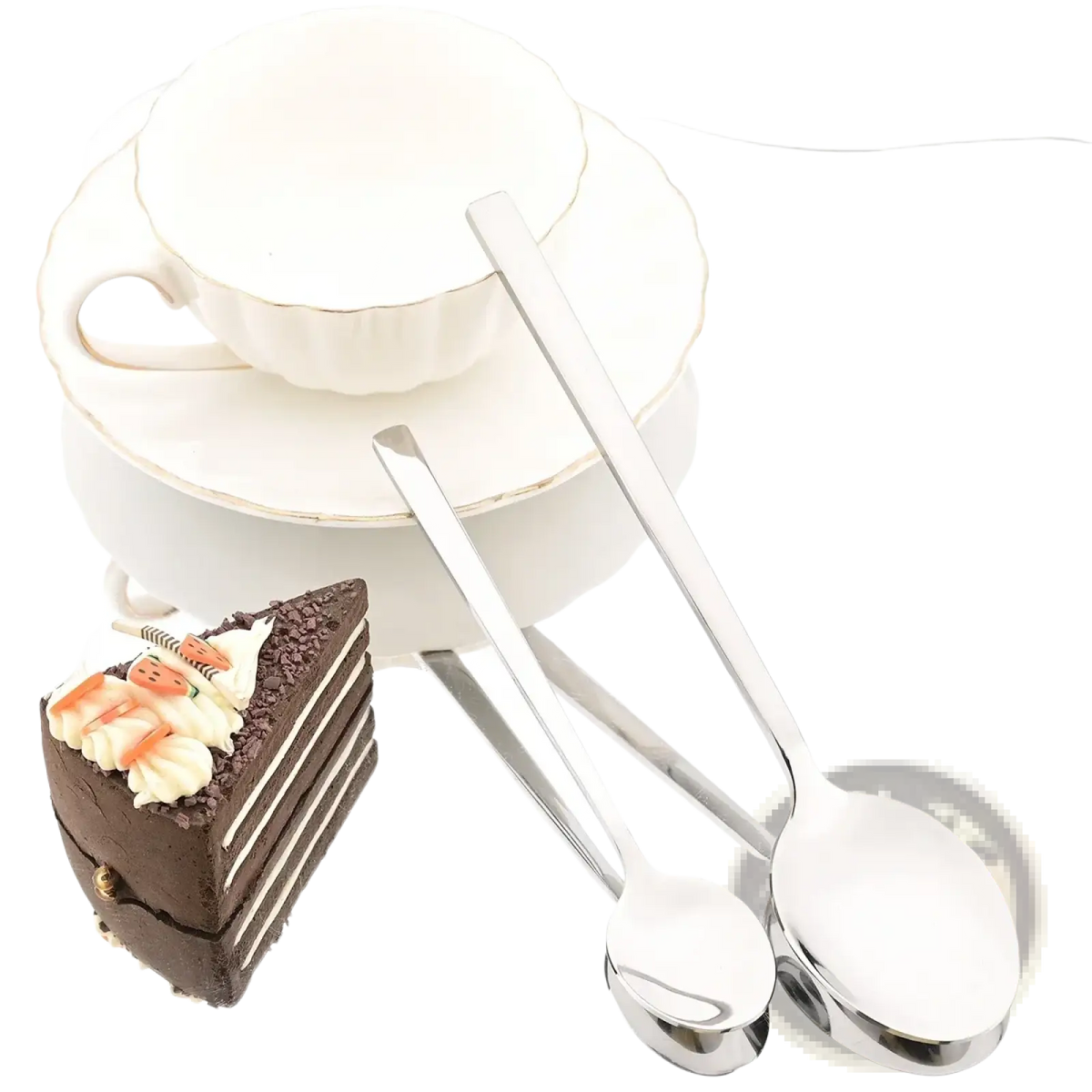 A pair of sleek polished stainless steel spoons from a modern stainless steel dinnerware set 4 piece