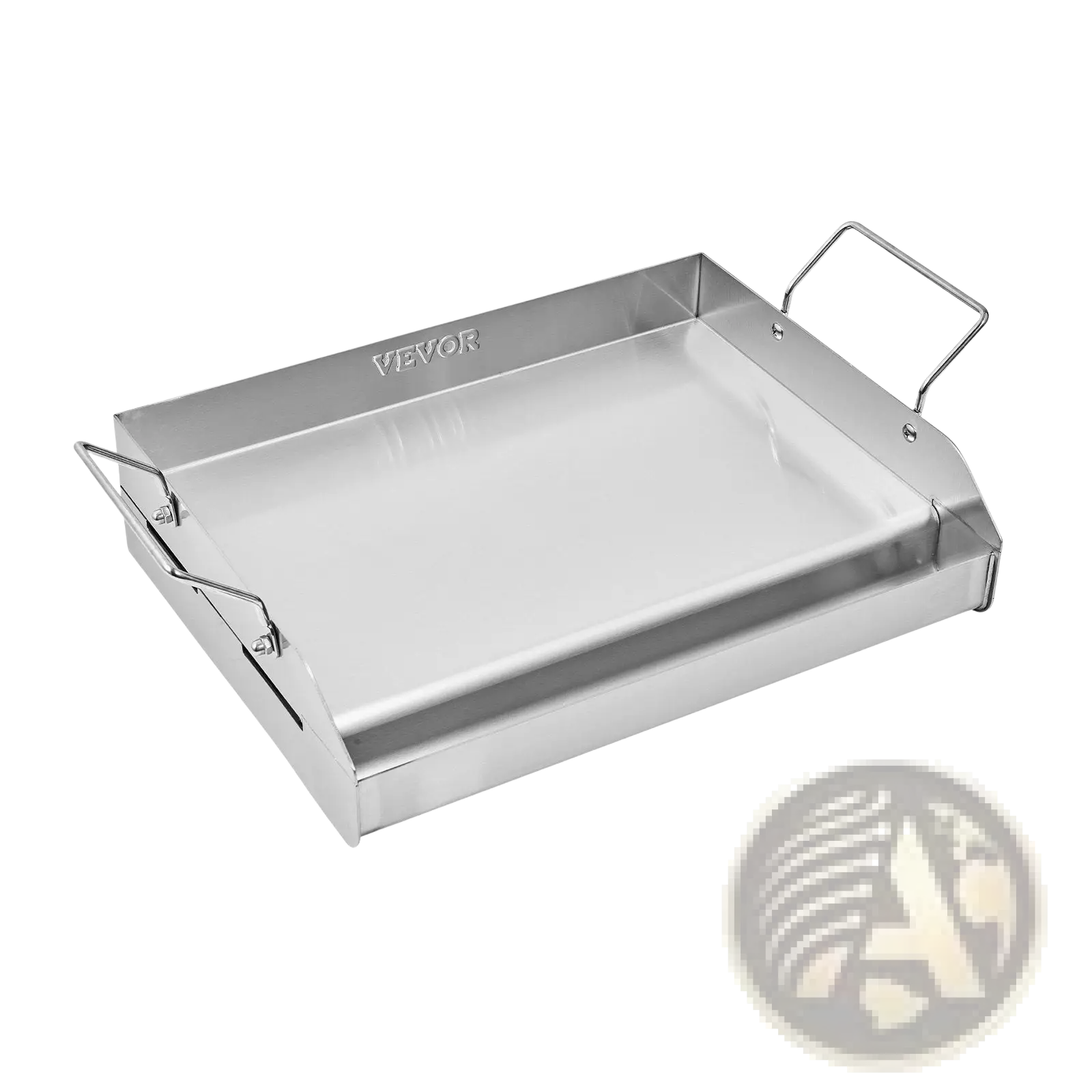 Stainless steel flat top griddle bbq grill pan with two looped handles and vevor engraved on one side