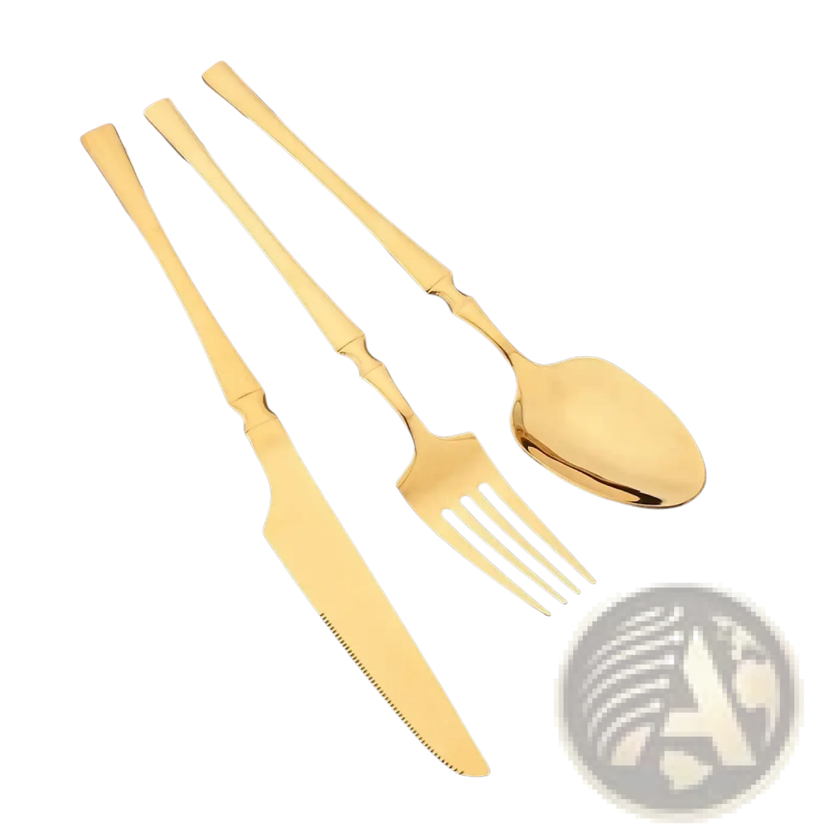 Golden stainless steel flatware set 4 piece cutlery set with sleek modern handles including knife fork and spoon