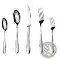 Shiny stainless steel flatware set 40 piece with textured diamond patterned handles for elegant dining