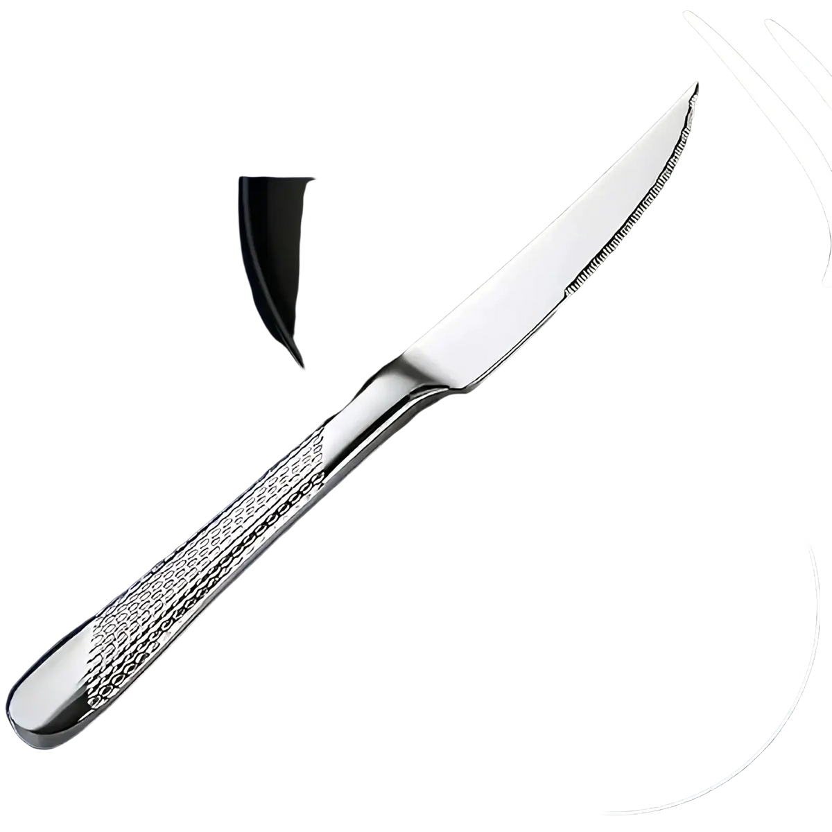 A sleek stainless steel dinner knife from the 40 piece flatware set with textured grip and dual-edged design