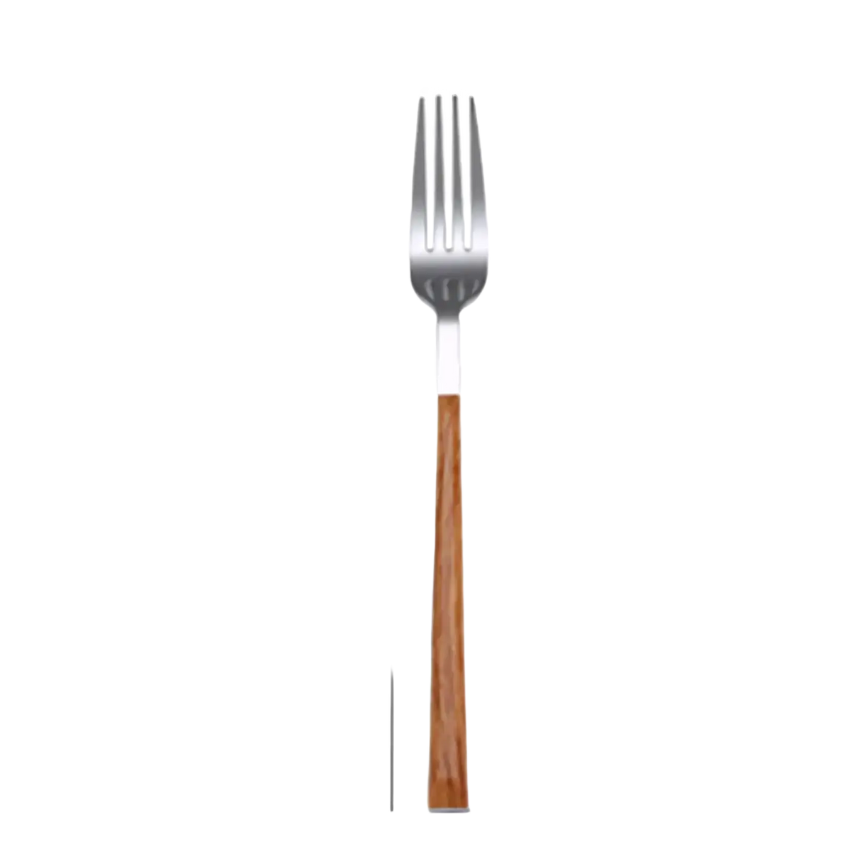Stainless steel fork with a sleek natural wood handle from the stainless steel flatware set with black wood handles