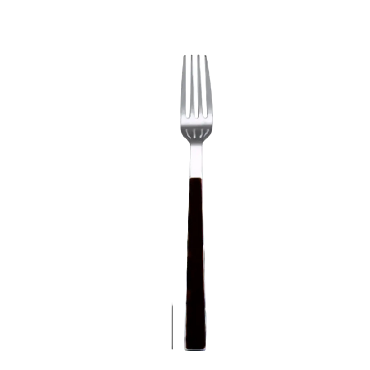 A sleek 16.1 cm stainless steel fork with a polished silver head and dark brown wood handle from a flatware set