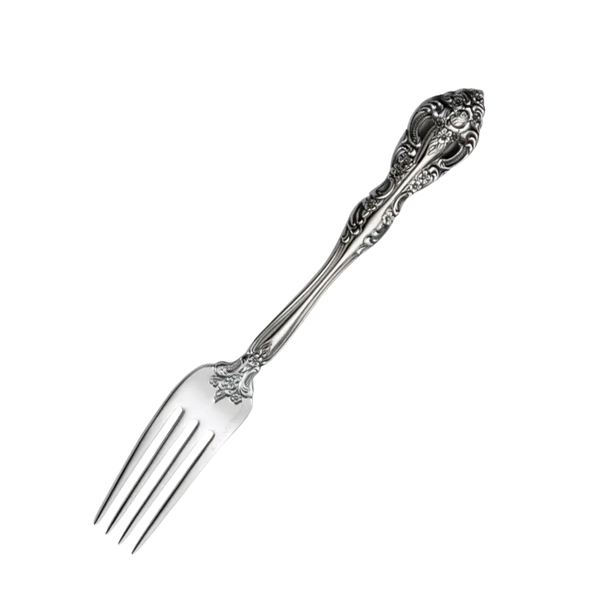 Silver ornate main fork with intricate floral detailing 18.5cm from stainless steel flatware set gold inlaid cutlery