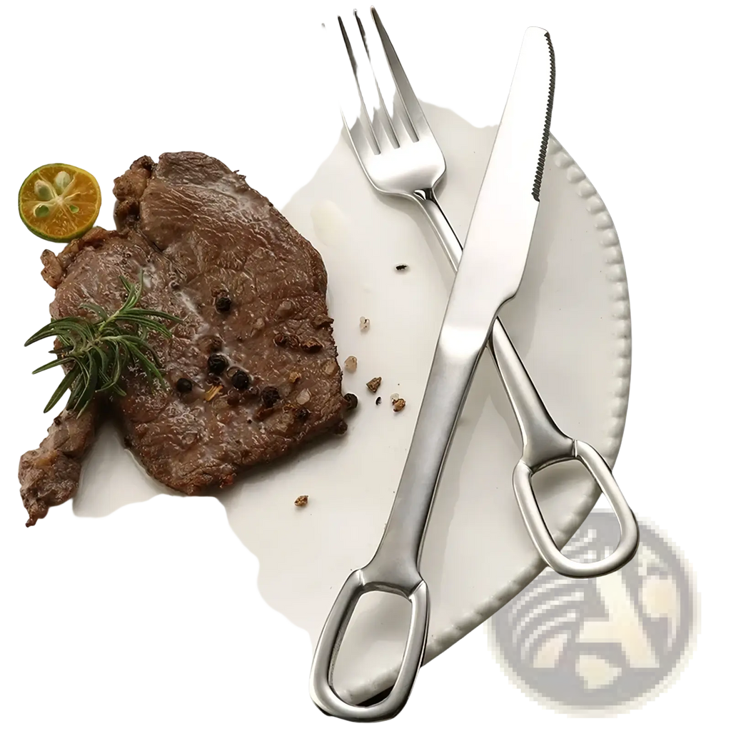 Shiny stainless steel steak tongs with ergonomic loop handles from the stainless steel flatware set