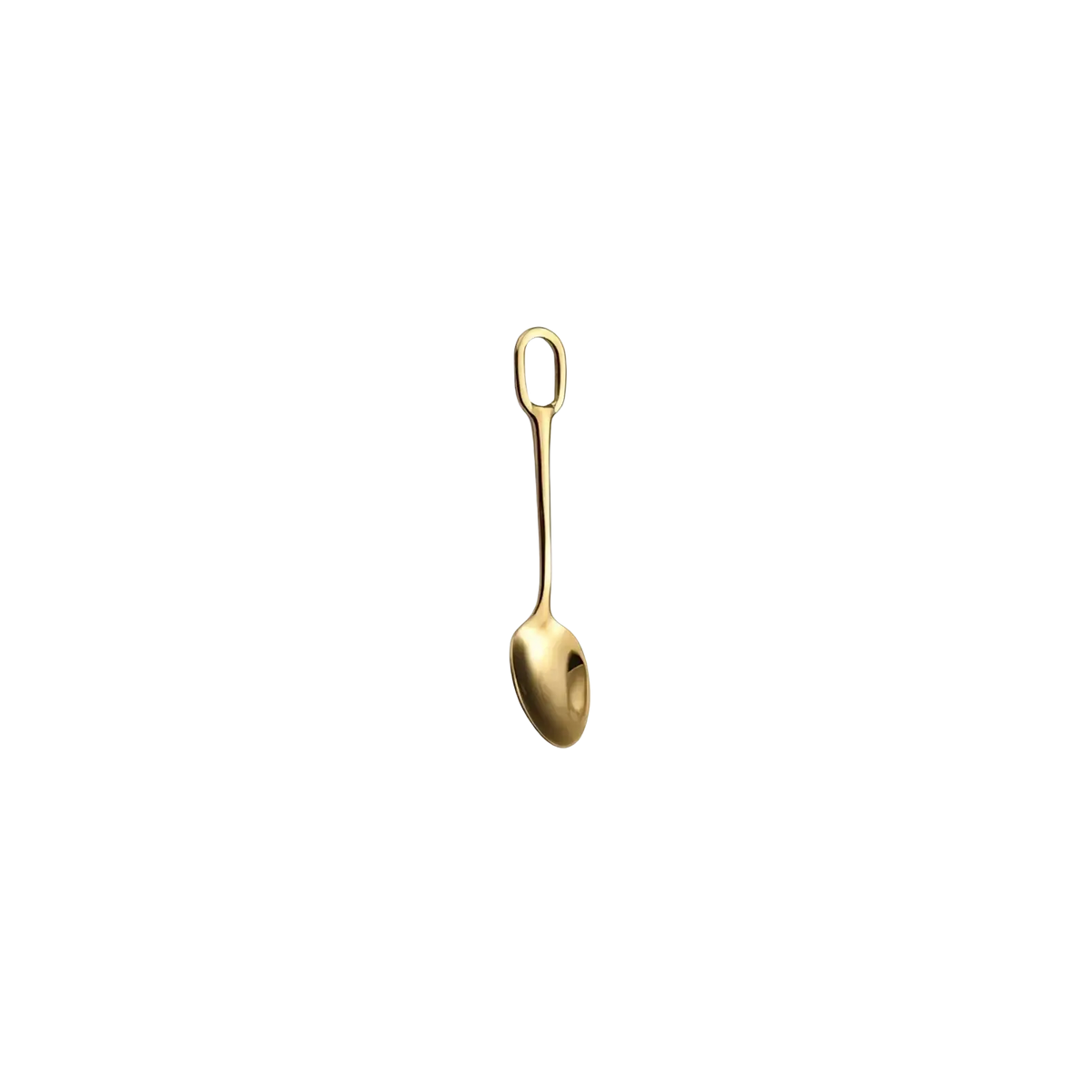 A sleek 10cm gold-toned stainless steel coffee spoon with a polished metallic finish and elegant loop handle from a flatware set