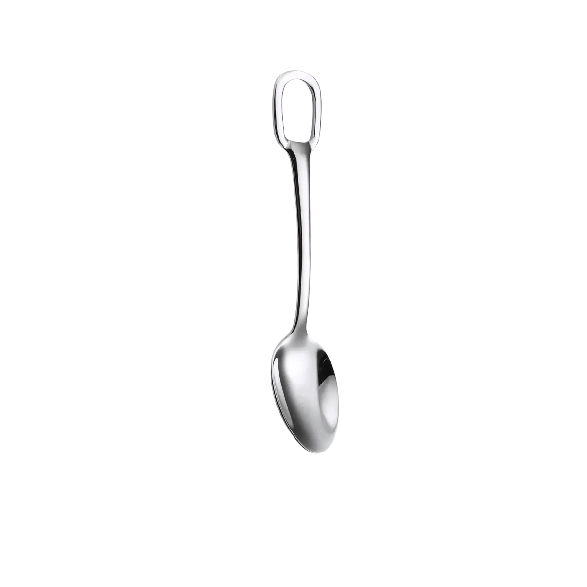 A sleek 15cm stainless steel dessert spoon with a polished finish and integrated loop handle from a flatware set