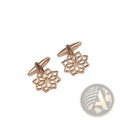 Rose gold-toned stainless steel floral cufflinks for men featuring an intricate openwork design